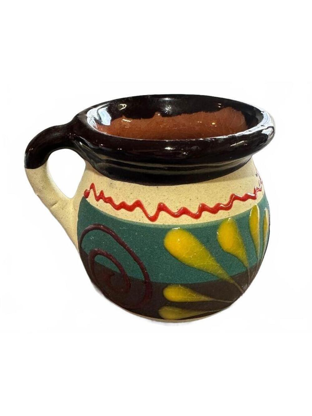 Vintage Guadalajara Mexico Folk Art Pottery Mug 3.25"